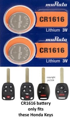Remote Key Fob Battery fits HONDA Keys in Picture -  Murata (Sony) CR1616 2 Pkg