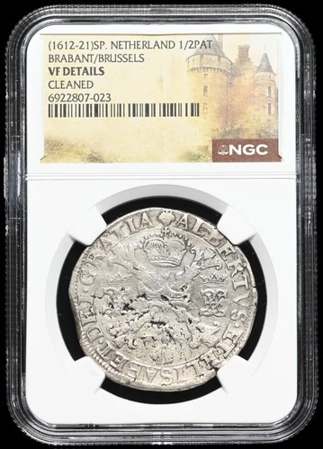 SPANISH NETHERLANDS. Albert and Isabella, 1612-1621. Silver 1/2 Patagon, NGC VF