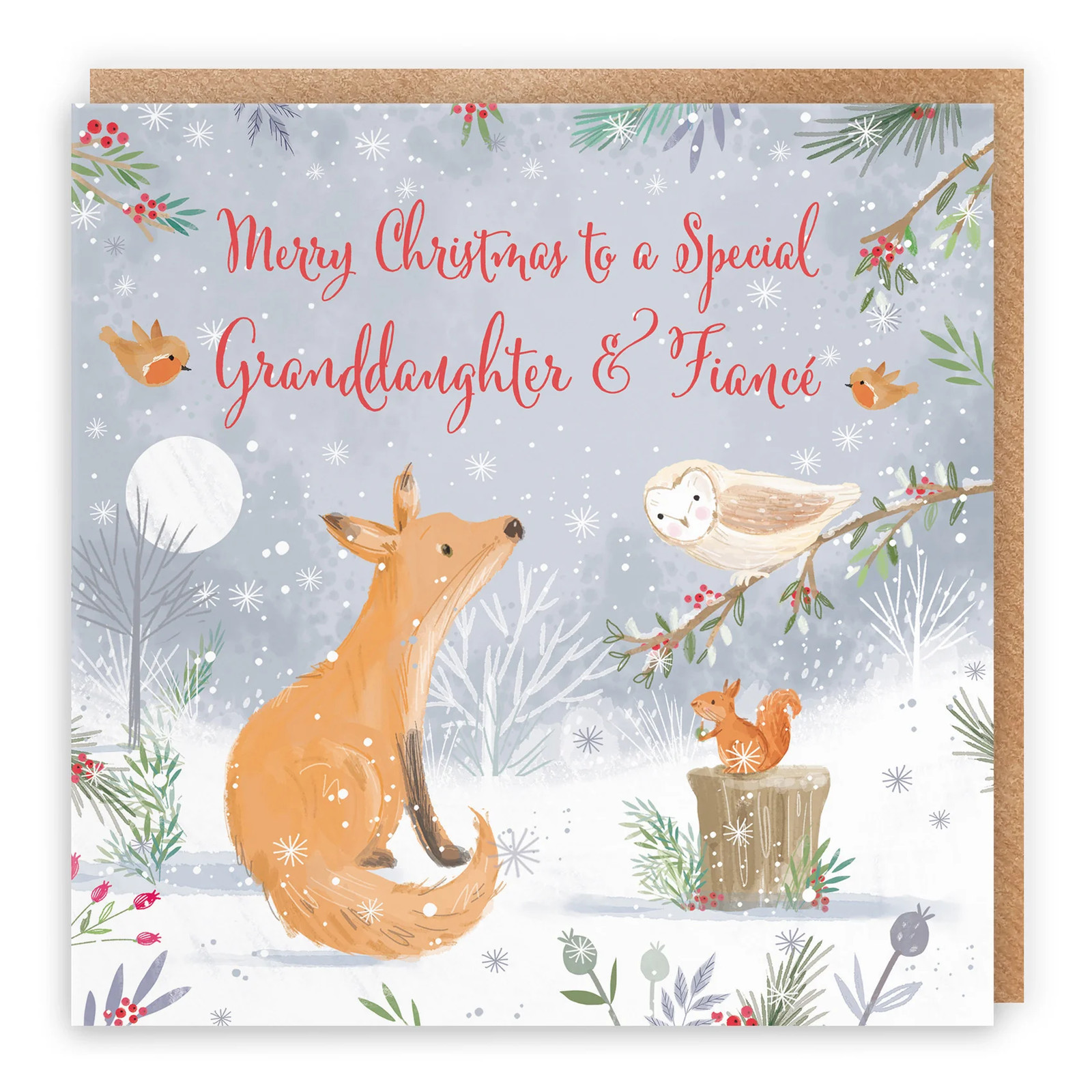 Granddaughter And Fiancé Cute Fox Christmas Card Nature's Treasures