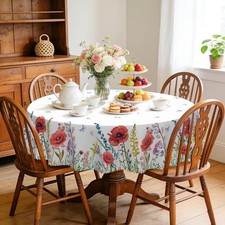 Eikione Round Tablecloth, Waterproof Fabric Flower 60Inch Table Cloth