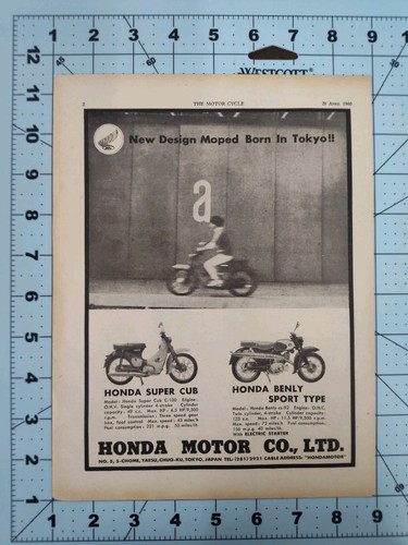 1960 Honda Super Cub Ad & Lewis Leathers Aviakit Vintage Cafe Racer Print Page