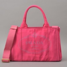 PRADA Canapa Tote Hand Bag Canvas Pink Designer Bag Authentic R02314