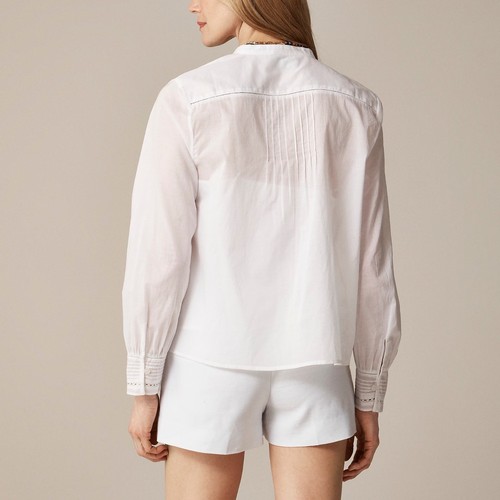 NWT!! J. CREW Pintuck Lace Trim Cotton Voile Solid White Top Blouse Large - Picture 8 of 19