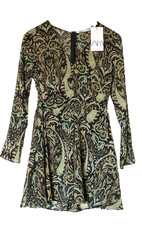 Zara Boho Paisley Long Sleeve Print Fit & Flare Mini Dress V Neck Size M NWT