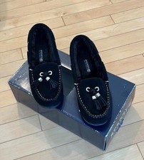 NEW Sperry black suede slip on moccasin shoes slippers - size 8m - in box