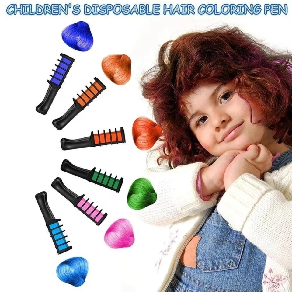10 Colors Hair Chalk Comb Kit Temporary Washable Dye Brush Kids Girls Party AU - image 3 of 4