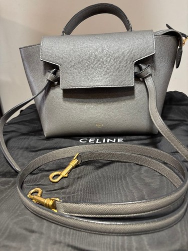 CELINE Gray Leather Shoulder Bag Pre-owned From Japan