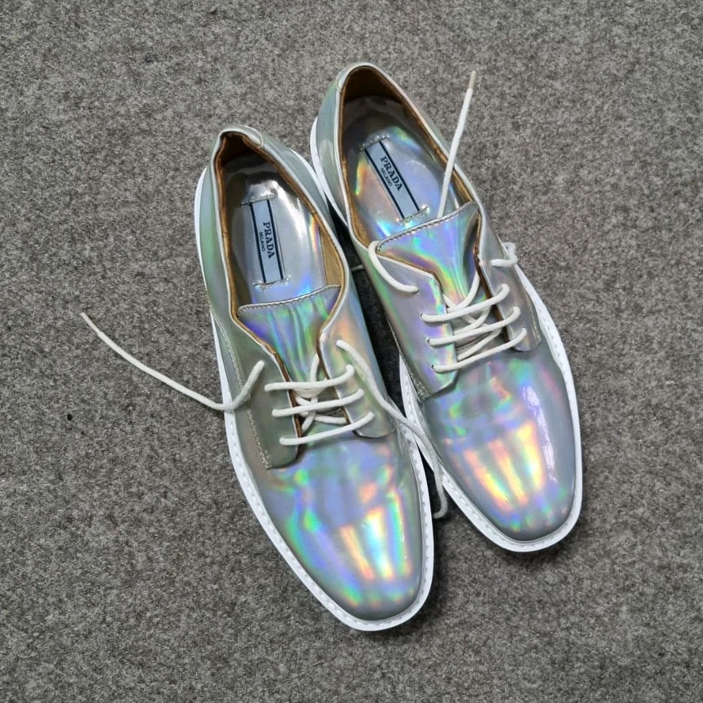 Prada Milano Shoes Women Holographic Oxford Platform Lace Up Iridescent Sz 8 Us thumbnail 8