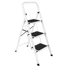 Futura 3 Step Ladder Stool Foldable Non Slip Tread Steel Safety Heavy Duty White