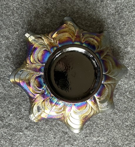 Carnival Glass Dish by Imperial Amethyst Purple PANSY Pattern Ruffled Cut Arcs - Picture 23 of 24