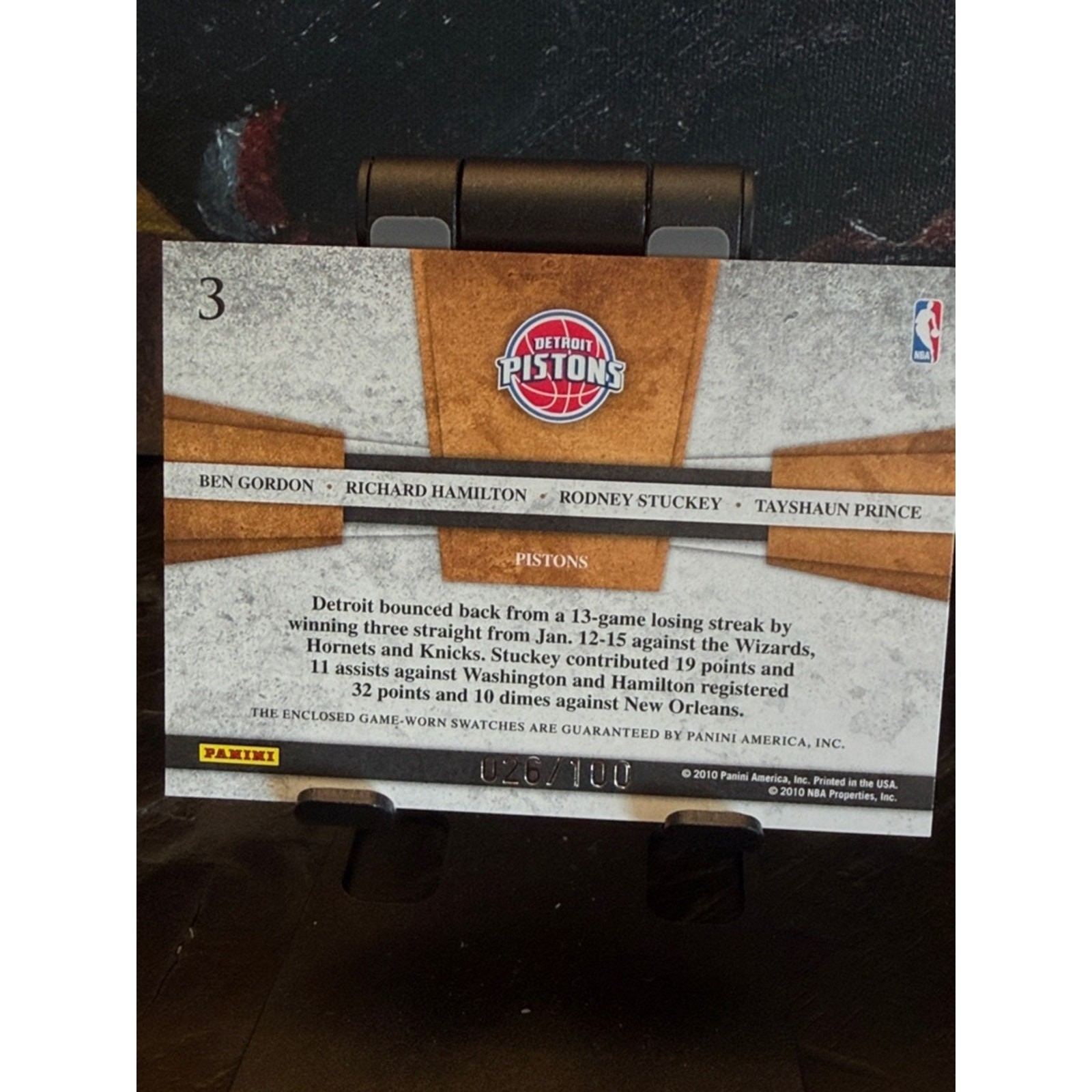 Detroit Pistons Team Quads Game-Used Jersey Card - # 26/100 view 5