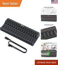 AA AAA Battery Charger 16 Bay for NiMH Rechargeable Batteries Independent Con...