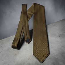 Ermenegildo Zegna Men's Formal 100 Silk Black and Gold Geometric Neck Tie Italy