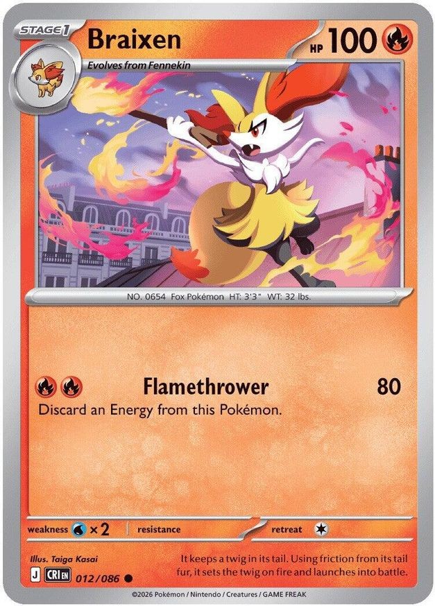 Pokemon Braixen (12/126) Chaos Rising NM REVERSE HOLO