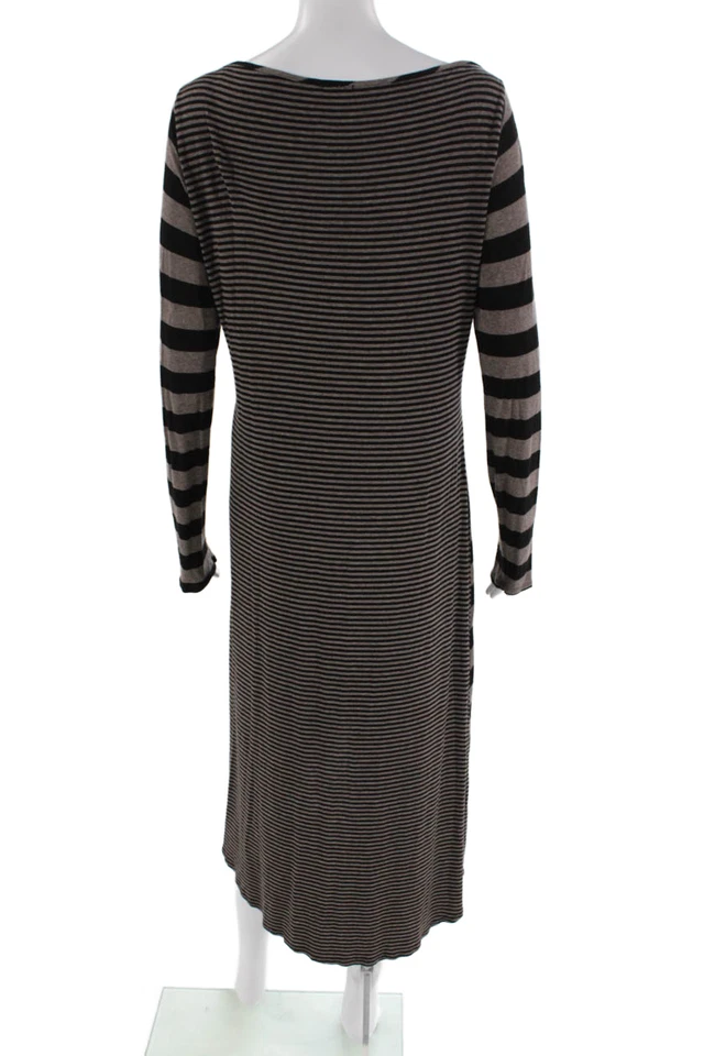 Vestido Camisa Ella Moss Para Mujer Manga Larga Cuello Redondo Rayas Marrón Negro Grande Foto 3 de 4