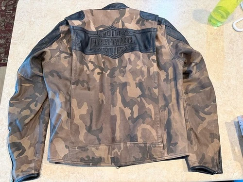 Harley Davidson Camo Leather Jacket Mens Large Nightfall HD-236 image 10