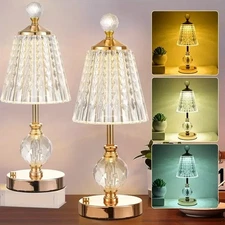 2 Pack Crystal LED Touch Lamp Cordless Table Lamp, Wireless USB Charging, Built