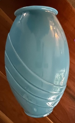 Vintage 1980s Art Deco Teal Blue Glass Vase Anchor Hocking 16” 80s Decor - Picture 5 of 7