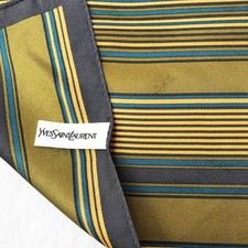 VTG Scarf light Green Silk Woven Monogrammed Horizontal Yellow Blue Striped 22"
