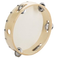 8 Inch Beige Silver White Tambourine Musical Instrument with 5 Pairs of Jingles