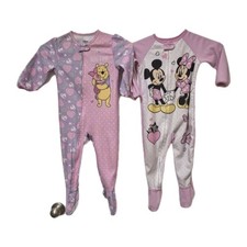 Disney Baby Girl Footed Sleeper 24M Full Zip Set of 2 Pooh/Piglet Mickey/Minnie