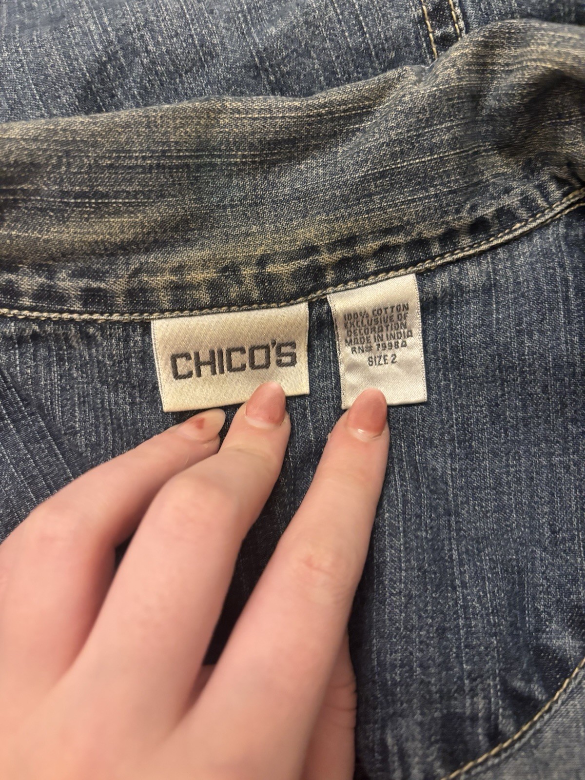 Chicos VTG Unique Patchwork Embroidery Denim Vest… - image 3