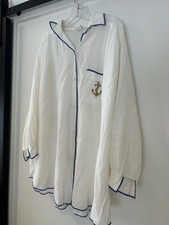 Vintage White Anchor Sirena Medium Swimsuit Cover Up Cotton