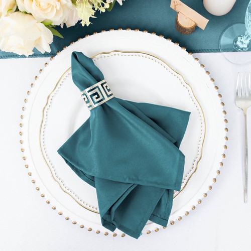 25 pz TOVAGLIOLI DA TAVOLA Pavone Teal Premium Poliestere 17x17" Matrimonio Cucina Biancheria - Foto 1 di 8