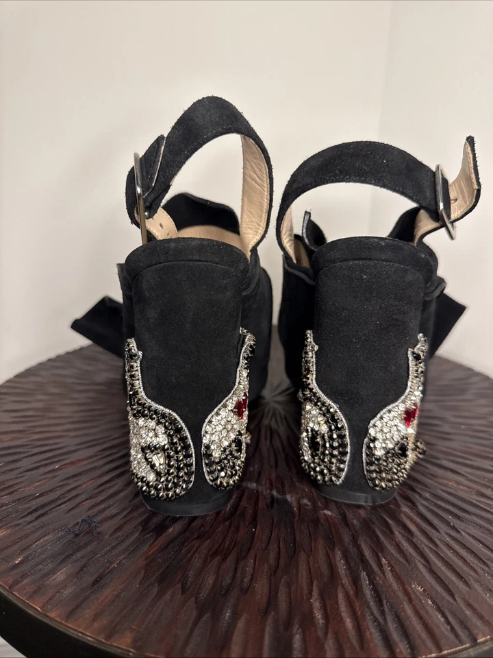 Sandalia Tacón 4.75" Anudada Terciopelo Negro Embellecida Gatos Nº21 EE. UU. 8/IT 39 Foto 3 de 4