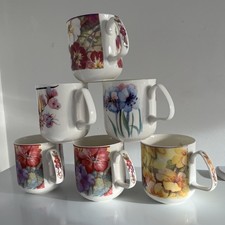  Rose Of England Bone China Mugs 300 ml - Floral Designs -collection of 6 - VGC 