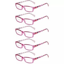 5 USED Clear Pink Acrylic Lens Spring Hinge Reading Glasses Readers 1.75