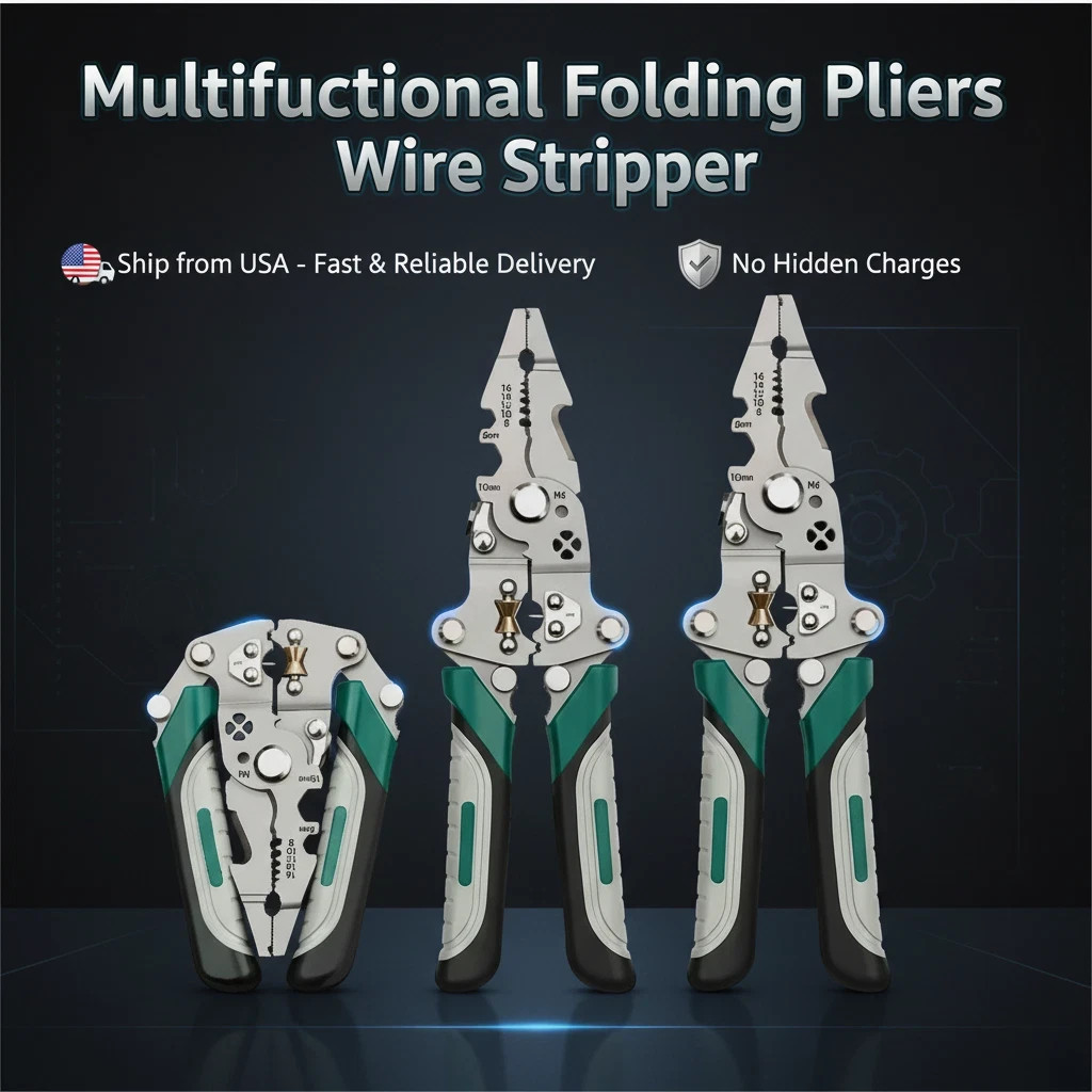 Multifunctional Folding Pliers Wire Stripper,Crimper Cable Cutter Pliers