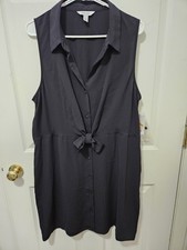 Nine West Navy Blue Sleeveless Shirt Dress With Bow On Front Size XXL Flattering