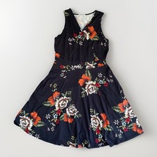 Guberry Size L Wrap Dress V Neck Pockets Sleeveless Navy Multicolor Floral Knit