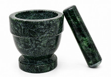 Green Marbled Stone Mortar & Pestle Set - Dark Green Stone Grinder