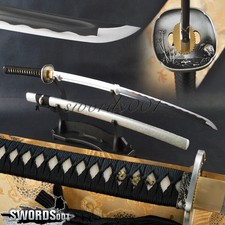 Silvery Saya Japanese Samurai Katana Real Sharp Carbon Steel Blade Egret Tsuba