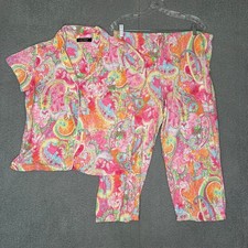 Lauren Ralph Lauren Pink Paisley Cotton Blend Pajama Set Large Short Sleeve L