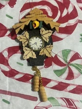 Christmas Ornament Hand Painted Cuckoo Clock Wooden