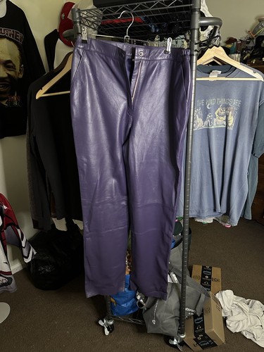 vintage genuine leather straight leg purple pants
