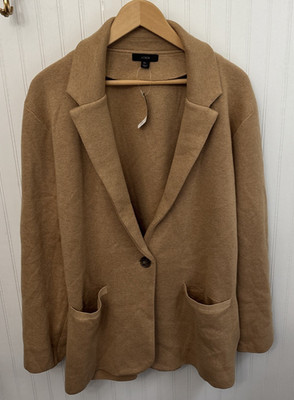 J.CREW XLG Camel Tan Cotton Knit Sweater Blazer Jacket Preppy Minimalist Office