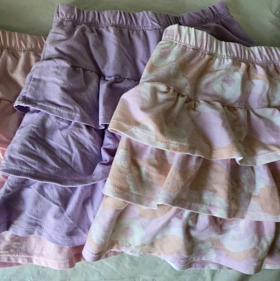 Две девочки оборки ярусные юбки в размер 7, розовый цветочный и фиолетовый. Талия стрейч - Изображение 3 из 4