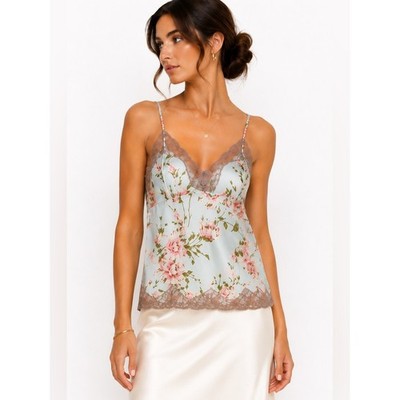 Gold Hawk Tiffany Frappe Floral Silk Lace Cami Blue Pink GH490 Medium NWT