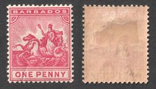 Barbados 1d Multiple Crown CA Watermark Carmine P14 SG137. 1905 Seal of Colony