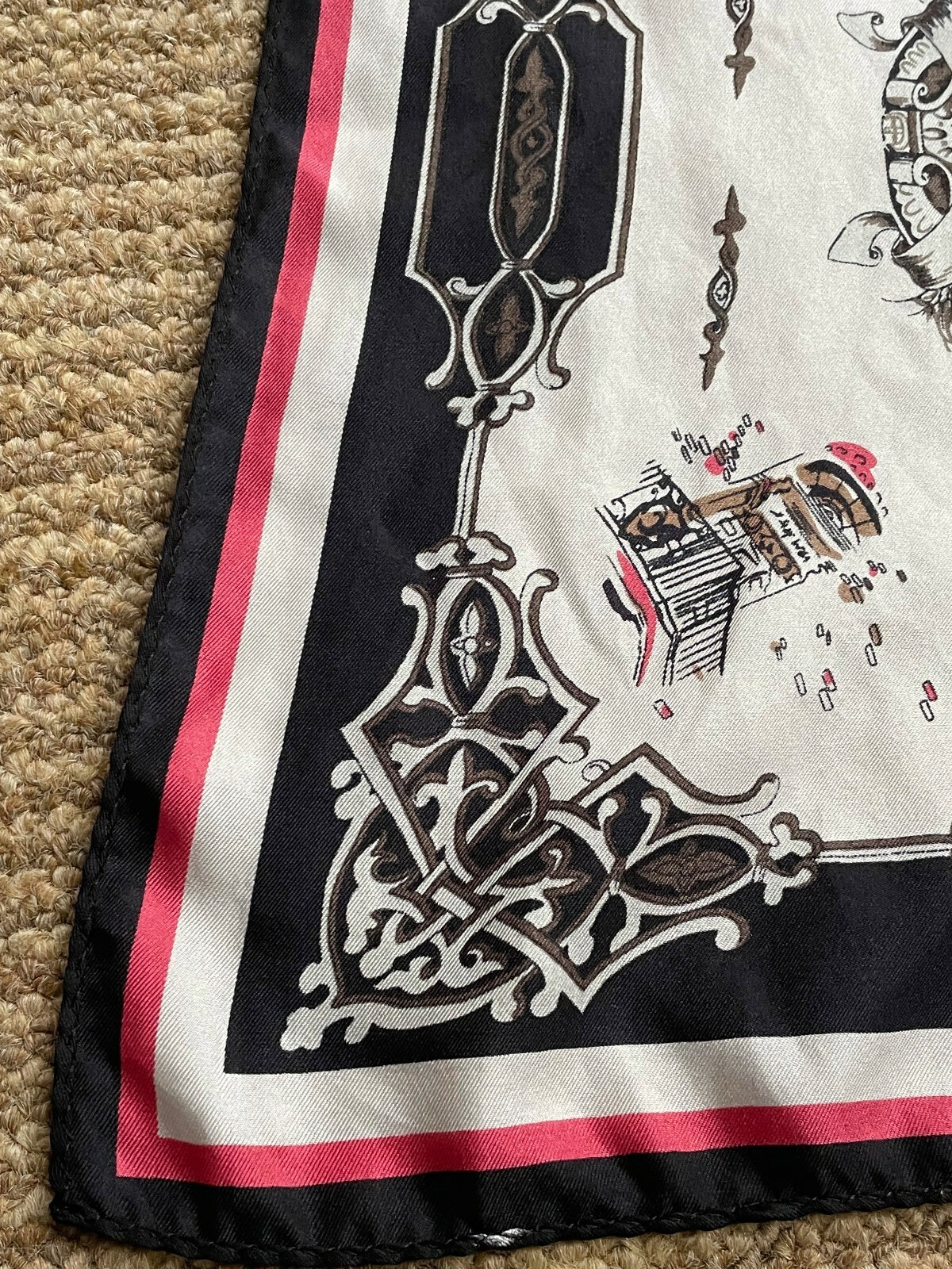 Vintage DKNY Silk Scarf NYC Skyline Logo Black White … Gem