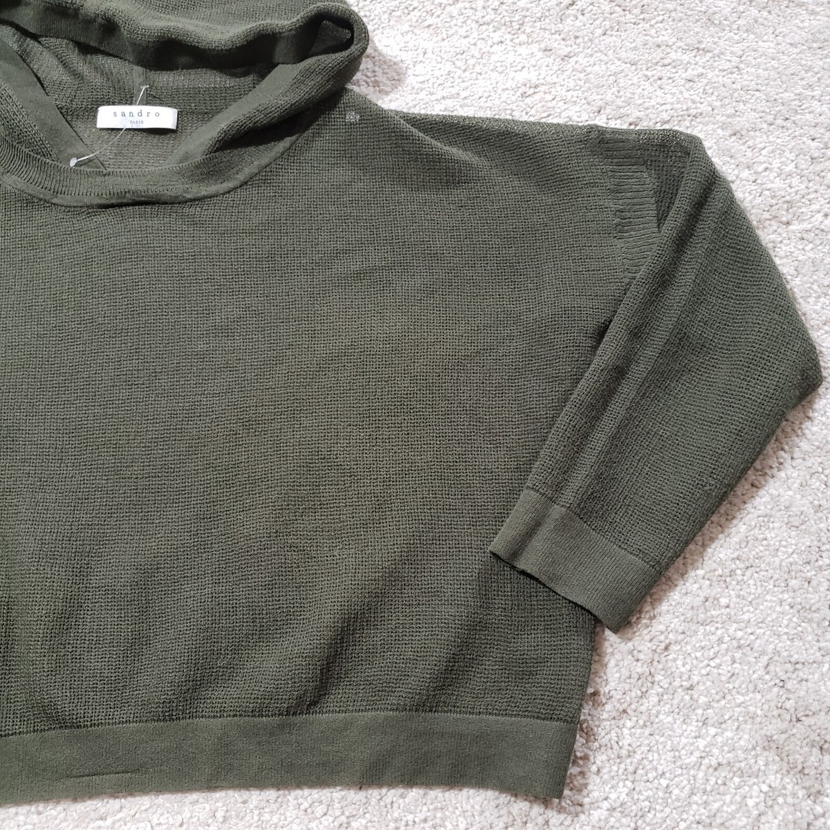 Sandro Paris Hoodie Sweater Women's 1 Green Loose Knit