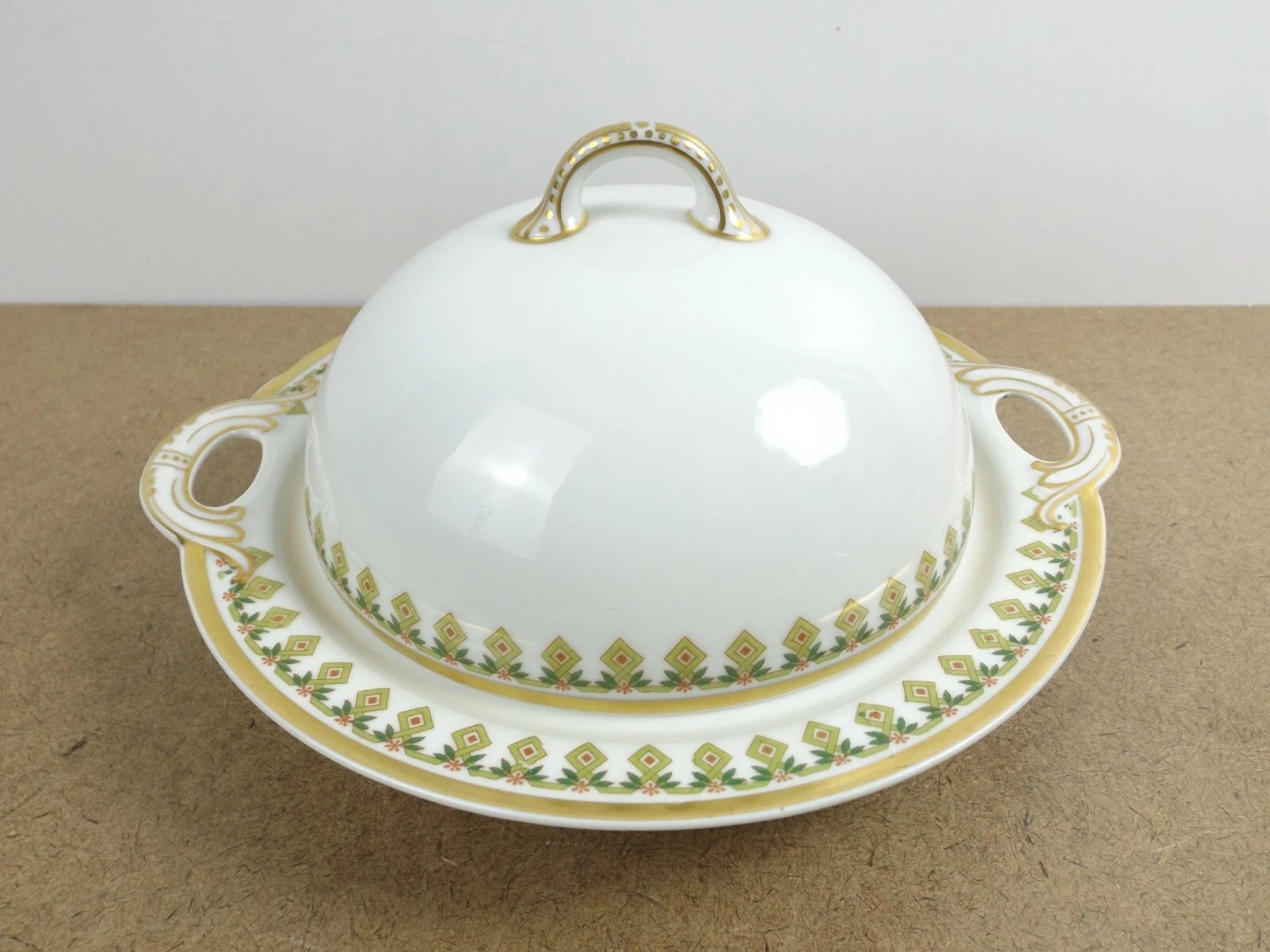 Haviland Limoges Schleiger 574 Butter Dish Green Diamonds (i*&b/8)