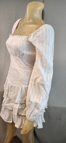 Altar'D State Naomi White Tiered Long Slv Square Neck Dress MEDIUM Womens NEW - Picture 6 of 7