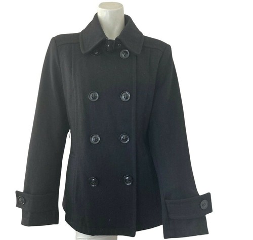 Giacca Jacket Coat Wool Blend Womens Black Medium Double Breasted - Picture 9 of 9
