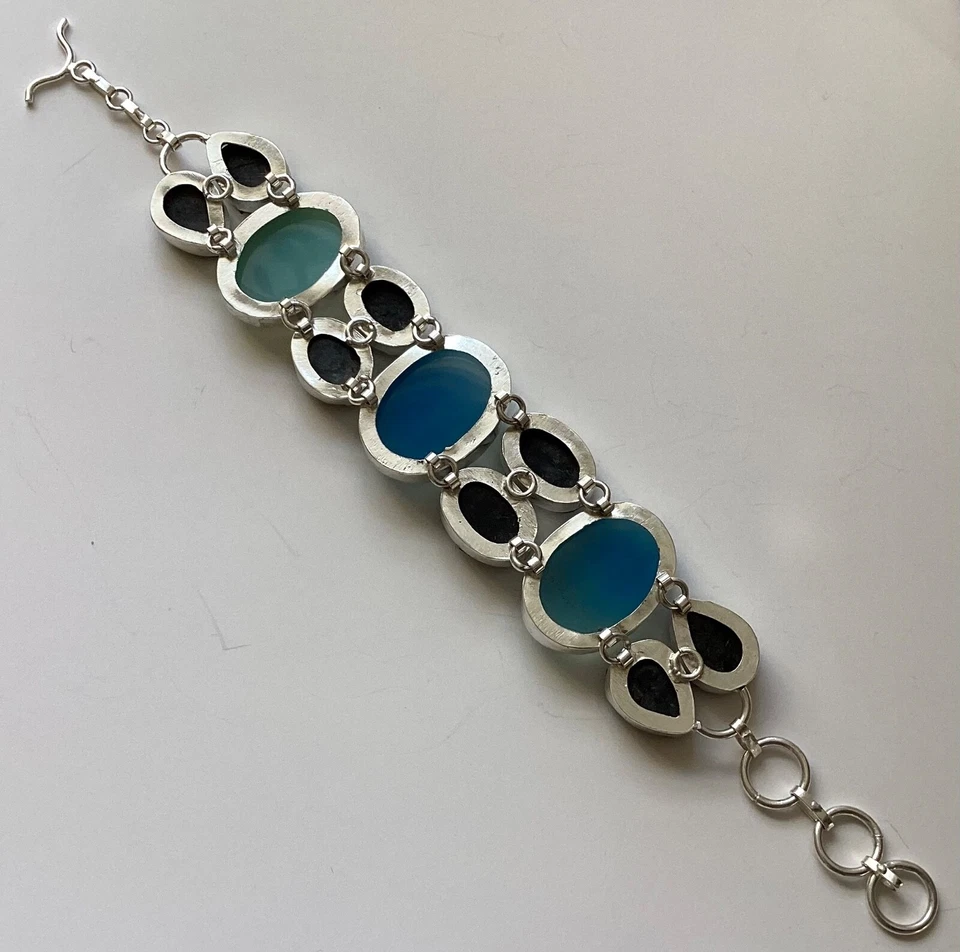 Красивый!! Браслет друзы синий аква халцедон и титан 8,5 дюйма - Изображение 3 из 4