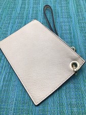 Cream Faux Leather Coin Purse Change Pouch Zips Flat Wrist Strap 6 x4 Wristlet